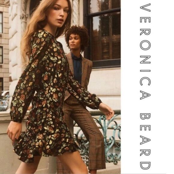 NWT VERONICA BEARD Black Gold Metallic Foil ROBIN Silk Ruched Mini Dress Size 2 - Picture 1 of 15